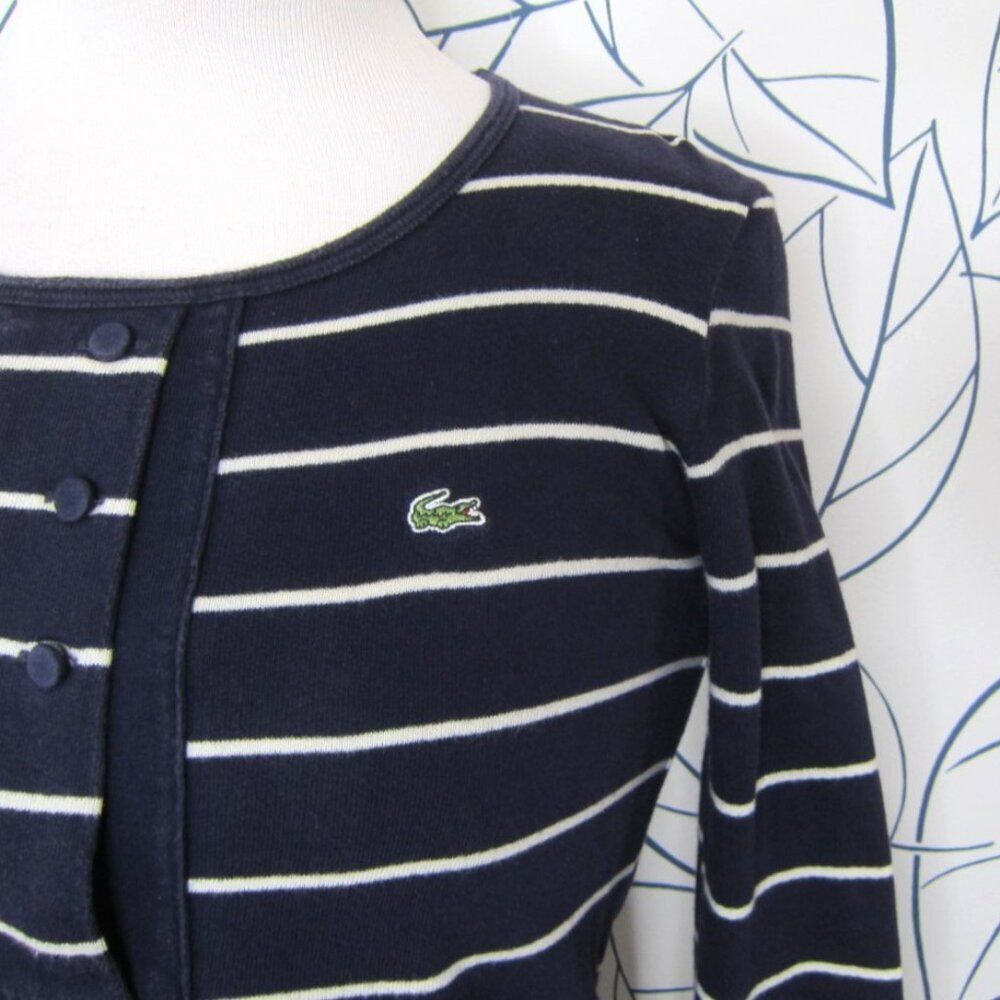 Lacoste Navy Blue Striped Long Sleeve Dress w/ Pockets Cotton Size 34 - Picture 3 of 9